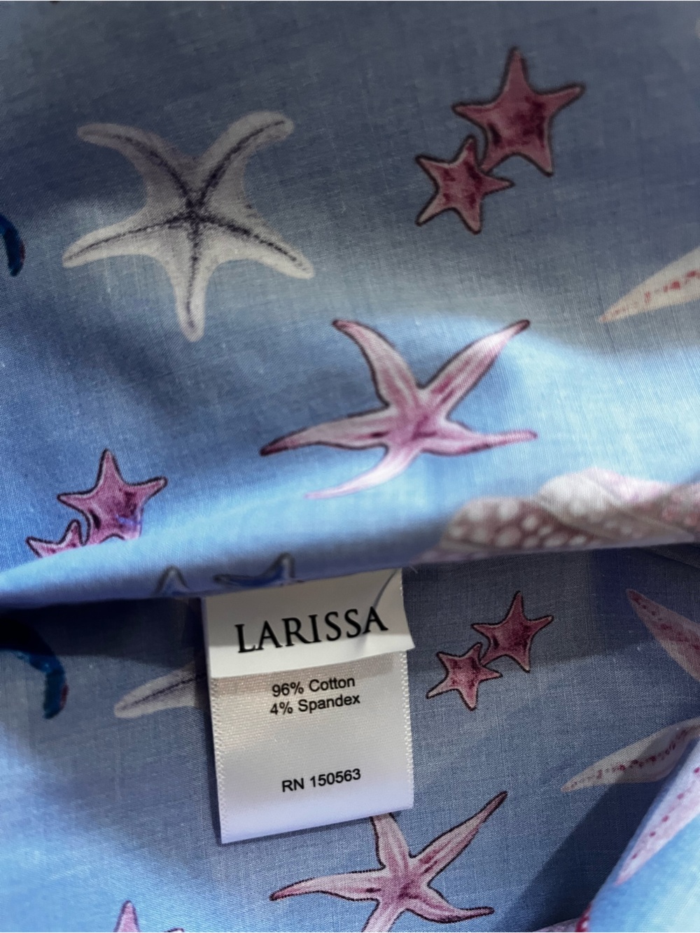 $275 HINSON WU LARISSA Long Sleeve Blue Starfish Print Button-Up Blouse Tunic L - Picture 10 of 13